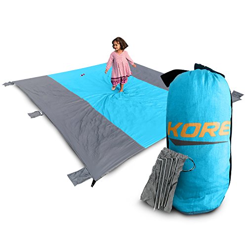Kore Beach Blanket, Family Size 10'x9', 5 Sand Pockets+4 Anchor Loops&Stakes, Made with Durable 100% Nylon Water Proof, Lightweight, Portable Mat -Durable,Completely Sand Proof - Thumbnail 3