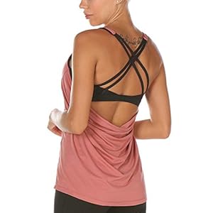 icyzone 2 in 1 Dames Sport Yoga Top BH Fitness Shirt Cross Back BH Training Tanktop