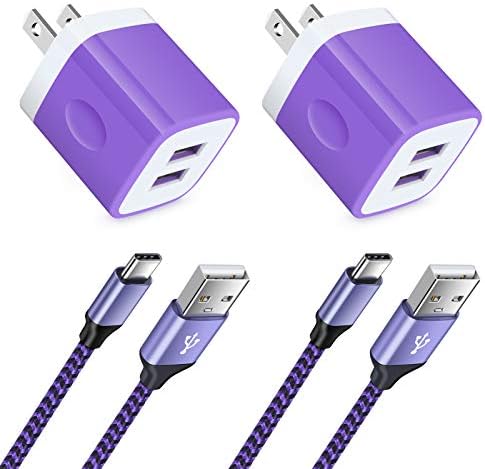 Dual Charger Plug with Type C Nylon Braided Cords Compatible with Samsung Galaxy A32 5G A12 M02s F41 Moto E7 Power G10 G Play G8 Google Pixel 5 4a 5g, 2 Cubes for Chargers USB C to USB A Cable 3ft+6ft