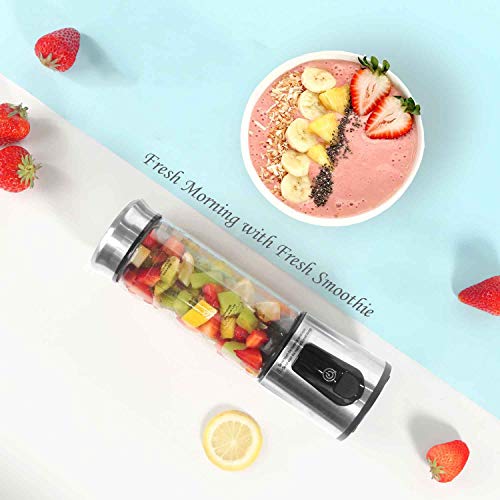 Portable Blender, Smoothie Blender, Electric Shaker Bottle, 3 in 1 Cordless Personal Blender Juicer Mixer with Led Displayer, Usb Rechargeable, Stainless Steel, Borosilicate Glass