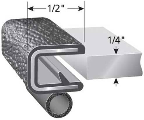 Trim Lok Trim Seal For 1/4" Edge, PVC Trim/EPDM Sponge Rubber Bulb, 250' OAL, 5/8" Bulb, 1/2" Leg