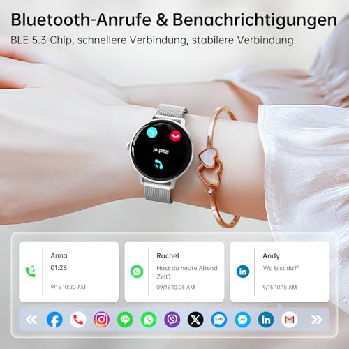 Smartwatch Women Men Round 1.27 Inch AMOLED Smart Watch with Phone Function, Fitness Watch Women with Heart Rate Monitor Sleep Monitor Pedometer 120+ Sports Modes IP68 Waterproof Sports Watch for