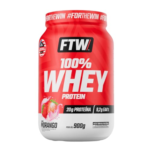 Whey Protein 100% Concentrado Pote 900g Sabor Morango - Ftw Suplemento Alimentar, Proteína do Soro do Leite, Alto Valor Biológico