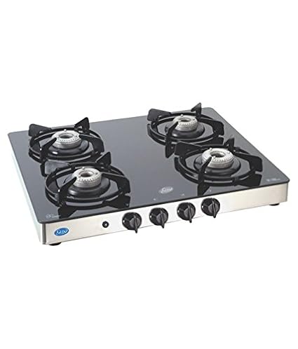 Glen Glass 4 Burner Cooktop, 60cm, Black/Silver