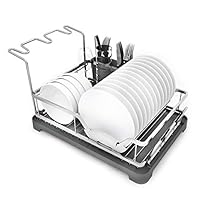 Dish Rack, Aluminum Dish Drying Rack with Drain board, Removable Dish Holder Set, Cutlery Holder & Cup Holder, Large Capacity Dish Rack for Kitchen