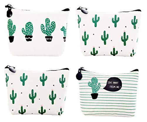 iSuperb Pack of 4 Canvas Coin Purse Change Cash Bag Cute Cactus Pattern Oxford Liner Small Purse Wallets with Zipper 4.7x1.3x3.3 inch - Thumbnail 7