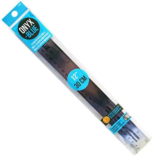 Onyx and Blue 12-Inch/30 cm Stainless Steel Metal Ruler, Flexible, Non-Skid Backing (2900)