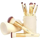 Matto Makeup Brushes 10-Piece Golden Makeup Brush Set with Foundation Powder Mineral Eye Face Make Up Brushes Holder