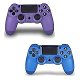 2 Pack Wireless Controllers for PS4 Remote Control for Sony Playstation 4 with Charging Cable and Double Shock, Blue+Purple 2 Pack,New Model