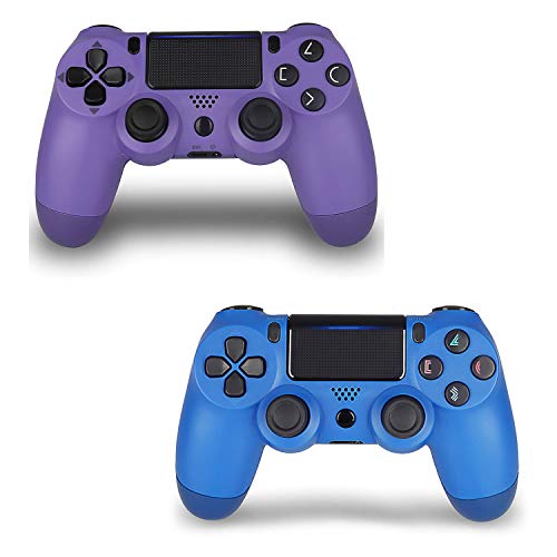 2 Pack Wireless Controllers for PS4 Remote Control for Sony Playstation 4 with Charging Cable and Double Shock, Blue+Purple 2 Pack,New Model