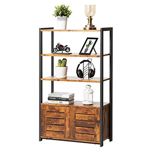 KICODE Bathroom Storage Cabinet, Industrial Storage Rack with 4 Tiers Shelves and Storage Cabinet, Wood Looks Accent Furniture, Floor Storage Organizer for Bathroom, Living Room, Office, Rustic Brown
