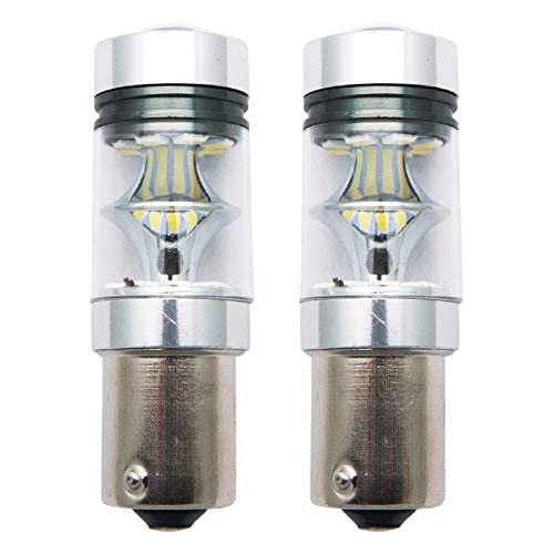 MASO 1156 Car Brake Lights, 100W BA15S 382 P21W XBD White LED Stop Reverse Parking Light Canbus Bulb Pack of 2