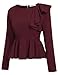 Meaneor Women's Ruffles Peplum Long Sleeve Dressy Blouse Tops (Medium, Wine Red)