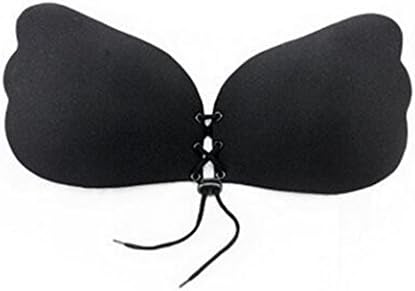 Naomiky Lace up Self Adhesive Invisible Strapless Push up Bra Top Stick Gel Sexy Deep V Fly Bras for Women Black A
