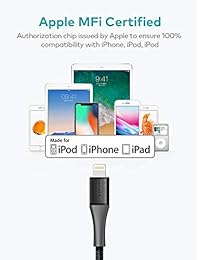 Xcentz Cargador de iPhone, (2 unidades, 6 pies) Apple MFi certificado cable Lightning de carga rápida trenzado cable de nailon iPhone con conector de metal Premium para iPhone X XS XR XS Max 8 7 6 5S SE, iPad Mini, Negro