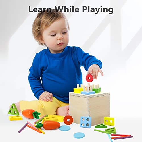 Babehey 4 in 1 Montessori Toys for 1 Year Old Boys Girls, Wooden Shape