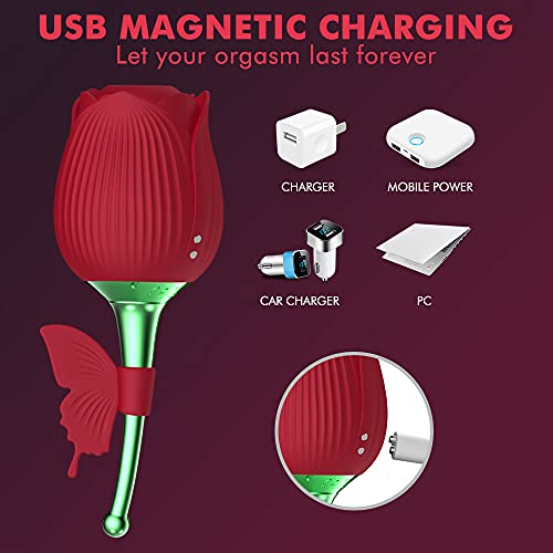 Rose Sucking Vibrator Toy with 10 Intense Suction 2 in 1 High Frequency Clit Sucker for Clitoris Nipple Stimulation G spot Clitoral Vibrator with Whirling Vibration,Adult Stimulator Sex Toys for Women