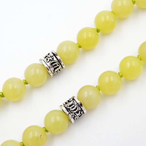Mala Beads Necklace, Gemstone Mala Bracelet, Buddhist Prayer Beads Necklace, Tassel Necklace, Knotted Necklace (Lemon Jade)