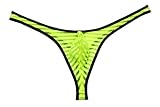 Jaxu Men's Bordered Mesh Striped Thong Underwear Yellow X-Large