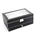 PENGKE Watch Box Organizer 2 Tier PU Leather Watch Case Display Organizer for Jewelry Watch,Rings,Lock and glass top