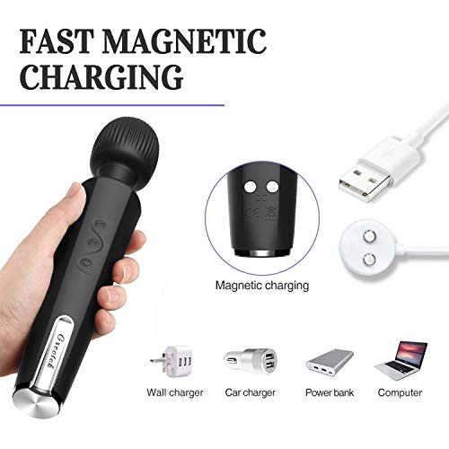 Grectek Wireless Full Body Wand Massager with Separate Electrical Motor,Handheld Waterproof Massager 20 Patterns,Therapeutic Powerful and Rechargeable for Stress Relief (Black) - Thumbnail 2