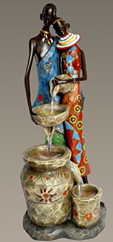 Turtle King Corp Hand Painted African American Couple Male Female Indoor Water Fountain Collector Art Piece D61018