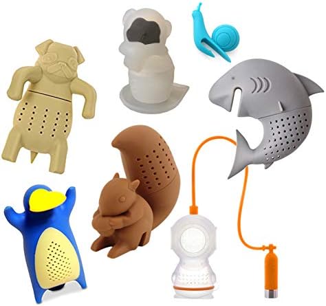 Loose Leaf Silicone Tea Infuser Strainer Steeper Set of 6 Plus Snail Tea Bag Holder