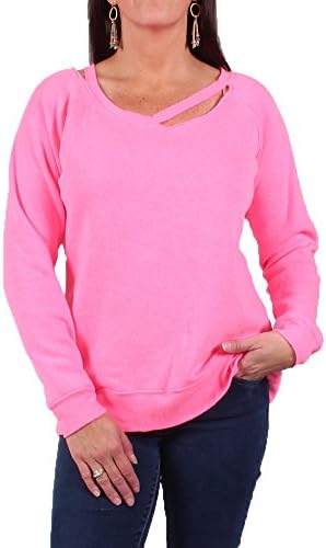 Vintage Havana Women's Zipback Crewneck Pullover Neon Pink S