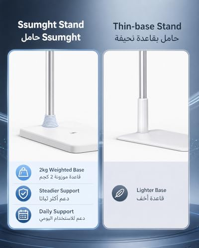 Ssumght Tablet Floor Stand, 2kg Weighted Base Phone & iPad Holder, Height Adjustable Arm with 360° Rotation, Overhead Bed Mount for 3.5-12 inch Phones Tablets, Easy Assembly