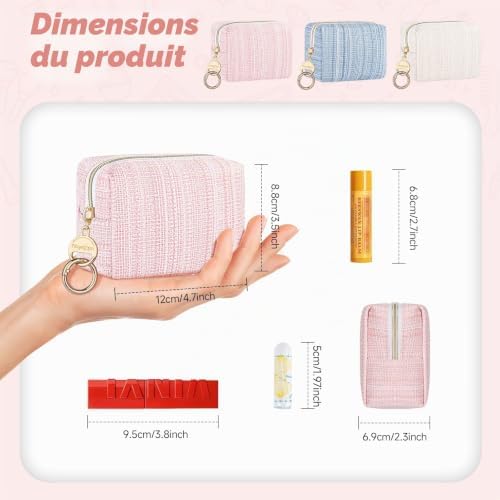 10*5,5*8cm Mini Trousse de Toilette Fille Pochette Maquillage Femme Sac Rangement pour Rouge à Lèvres Vernis a Ongle en Cuir Trousse de Voyage Portable Cadeau Filles Femmes Anniverssaire Noel(Bleu)