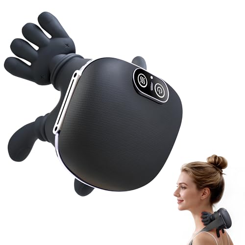 CRECAD Bionic Hand Neck Massager - 4D Neck and Neck Massage with 3 Levels of Intensity and 2 Heat Levels - Electric Heated Back Massage Device Gift for Women Men (Black)