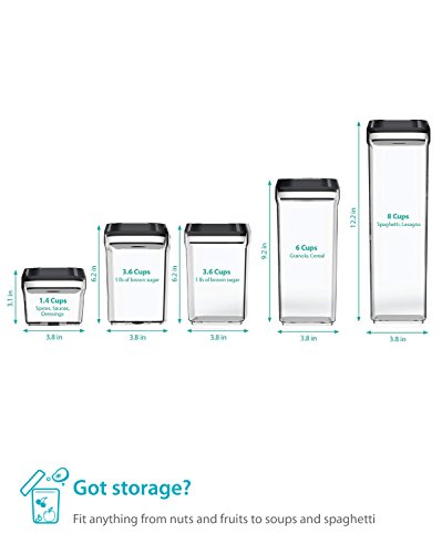 [10-Piece Set] Royal Air-Tight Food Storage Container Set - Durable Plastic - BPA Free - Clear Plastic with Black Lids