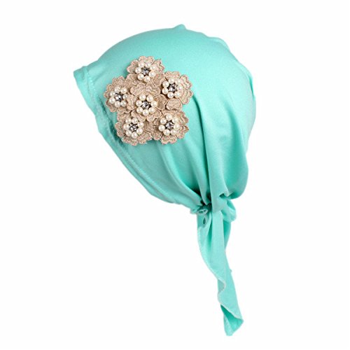 Qhome Womens Beaded Flower Stretchy Pre-Tied Head Scarf Head Wrap Scarves Cancer Chemo Cap
