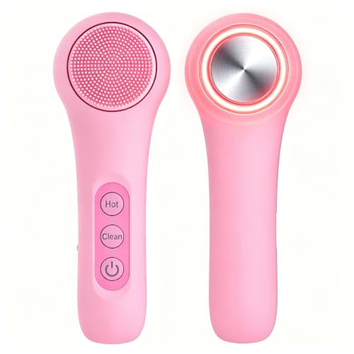 SHMHE 3-in-1 Facial Cleansing Brush with Red Light & Warm Heat – Rechargeable Silicone Face Scrubber with Adjustable Temperature Metal Plate for Skincare, Exfoliating & Massaging – Pink at Amazon