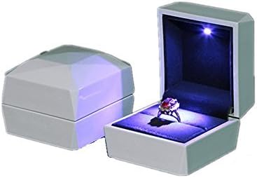 Ring Box, ASAPS Square White Velvet Wedding Ring Box with LED Light for Proposal/for Engagement