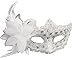 Coxeer Masquerade Mask for Women Mardi Gras Mask with Flower (White)