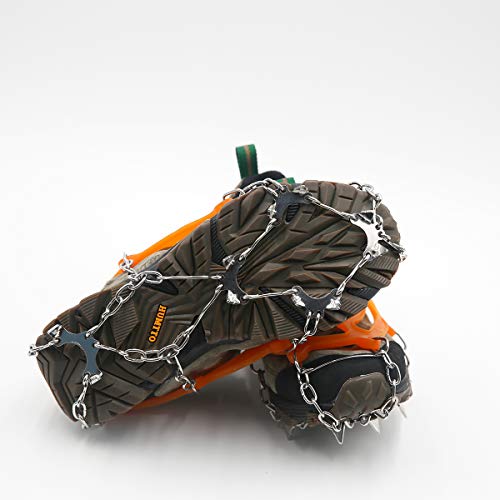 Samply Ice& Snow Traction Cleats, 10 Spike Mountaineering Climbing Crampons for Shoes, Boots, Orange