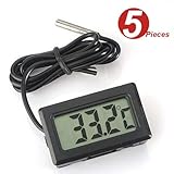 WINGONEER 5Pcs Digital LCD Thermometer Temperature Monitor with External Probe for Fridge Freezer Refrigerator Aquarium -Black