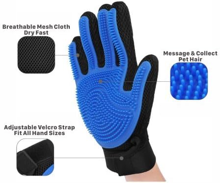 Biiolo Pet Grooming Glove - Gentle Deshedding Brush Glove - Efficient Pet Hair Remover - - Grooming Brush Perfect for Dogs, Cats &amp; Horses with Long &amp; Short Fur - 1 Pack