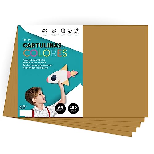 Cartone colorato, formato A4, colori intensi, fogli colorati da 180 g, per lavori artigianali, stampe di documenti e disegni creativi, fogli colorati A4 · m-office (100 fogli, marrone chiaro)