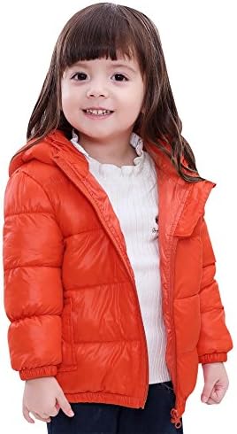 SLUBY Boys Girls Padding Jacket Warm Puffer Jacket Hooded Powder Jacket Down Coat Orange 6Y 130CM