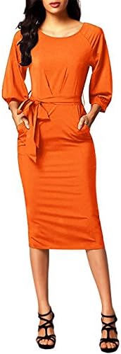 HNNATTA Women's 3/4 Sleeve Casual Business Wear to Work Pencil Dress with Belts