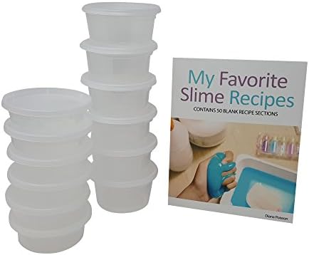 Atiela Slime Storage Bundle of 13 Items: (6) 8 oz Storage Containers with Lids | (6) 12 oz Storage Containers with Lids | (1) My Favorite Slime Recipes Book