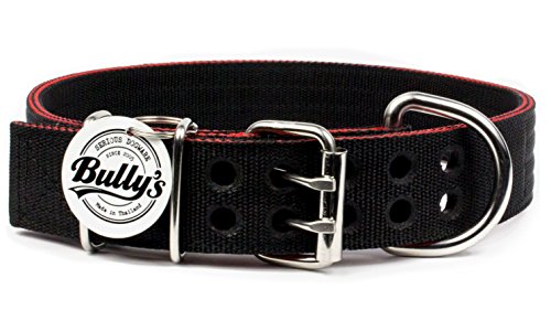 Pitbull Collar, Dog Collar for Large Dogs, Heavy Duty Nylon, Stainless Steel Hardware (Medium, Black with Red Trim) - Thumbnail 2