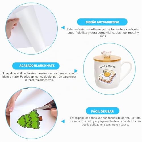 30 Sheets A4 Waterproof White Vinyl Sticker Paper for Ink and Laser Printers, 297 x 210 mm