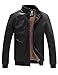 WenVen Men's Stand Collar Fleece Lined Bomber Faux Leather Jacket