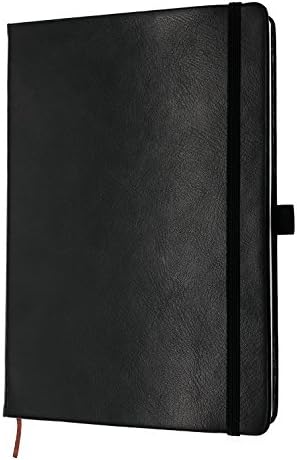 Thick Classic Notebook Journal with Pen Loop - Ruled A5 Wide Hardcover Writing Notebook with Inner Pocket, Page Dividers Gifts, Banded, Large, 200 Pages, 8.4" x 5.7" (Elegant Black)