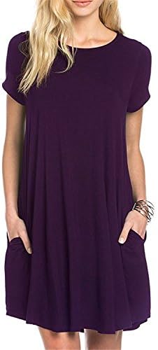 wlejkrgfhof Fashion Women's Swing Loose Short Sleeve Tshirt Fit Comfy Casual Flowy Tunic Dress,Purple S_purple_pocketLarge