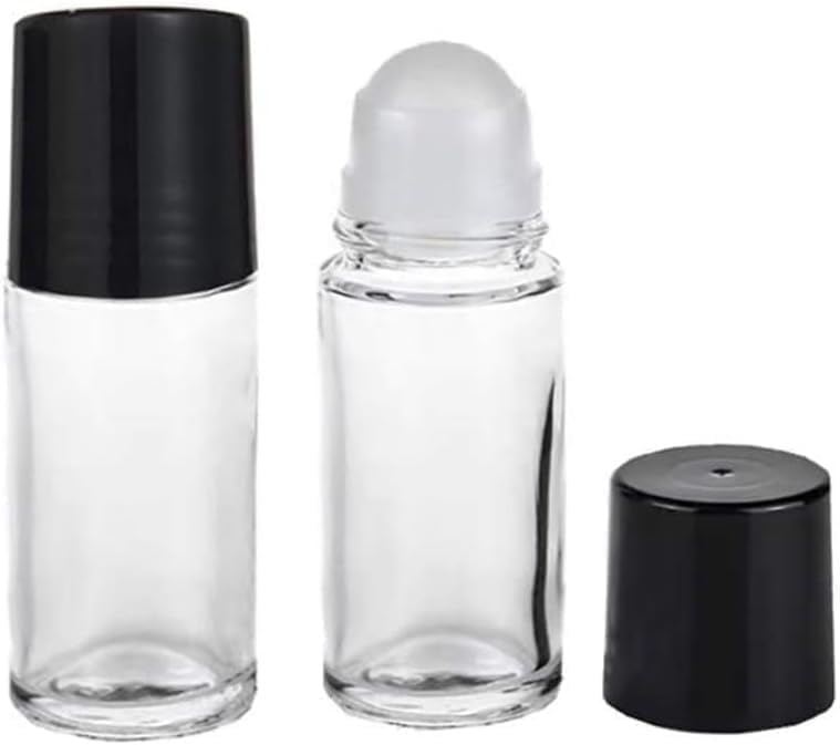 SquarezhenBo 2 Pcs Black Clear Empty Glass Essential Oil Roller Bottles Vials Containers Refillable Roll-on Bottles with Funnel Refillable Refillable 30ML Cosmetic Containers