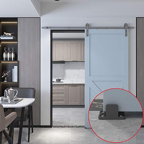 JUBEST Black Aluminum Floor Guide Sliding Barn Door Hardware Bypass